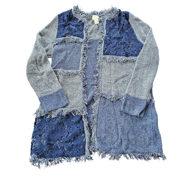 Chico's Sweaters - Chicos Women's Cardigan Sweater Patchwork Fringed Edges size Chico's 1